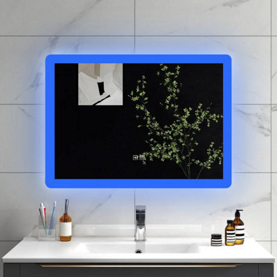 Sline 500X700mm Blue-White Dual-Color Bathroom Led Mirror With Bluetooth, Shaver Socket, Anti-Fog, And Memory Function - image 1