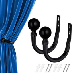 Oxford Homeware Satin Matte Black Effect Curtain Hold Back With Metal Ball Finials Heavy Duty Durable Wall Tie Backs Pair
