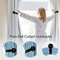 Oxford Homeware Satin Matte Black Effect Curtain Hold Back With Metal Ball Finials Heavy Duty Durable Wall Tie Backs Pair - thumbnail 2