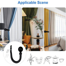 Oxford Homeware Satin Matte Black Effect Curtain Hold Back With Metal Ball Finials Heavy Duty Durable Wall Tie Backs Pair - thumbnail 5
