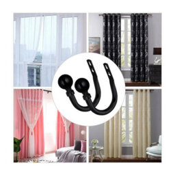 Oxford Homeware Satin Matte Black Effect Curtain Hold Back With Metal Ball Finials Heavy Duty Durable Wall Tie Backs Pair - thumbnail 8