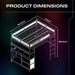 X Rocker Battlebunk Xl Rgb Led Double High Sleeper Gaming Bunk Bed With Desk - Black - thumbnail 8