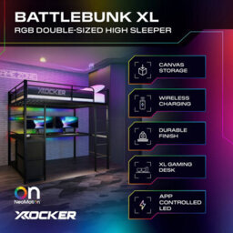 X Rocker Battlebunk Xl Rgb Led Double High Sleeper Gaming Bunk Bed With Desk - Black - thumbnail 2