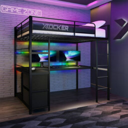 X Rocker Battlebunk Xl Rgb Led Double High Sleeper Gaming Bunk Bed With Desk - Black