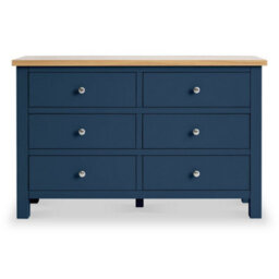 Farro Navy 6 Drawer Chest Fully Assembled - Painted With Oak Top By Roseland Furniture - thumbnail 4