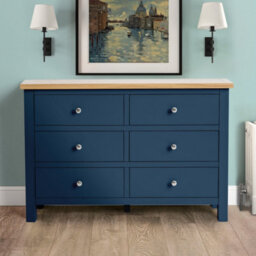 Farro Navy 6 Drawer Chest Fully Assembled - Painted With Oak Top By Roseland Furniture - thumbnail 3