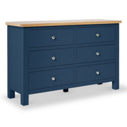 Farro Navy 6 Drawer Chest Fully Assembled - Painted With Oak Top By Roseland Furniture - thumbnail 1