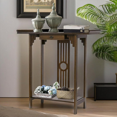 Rafaelo Mobilia Bamboo Slim Console Table With Shelf And Drawer - image 1