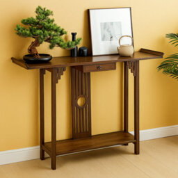 Rafaelo Mobilia Bamboo Slim Console Table With Shelf And Drawer - thumbnail 4