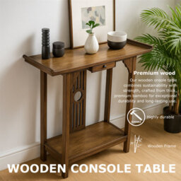 Rafaelo Mobilia Bamboo Slim Console Table With Shelf And Drawer - thumbnail 7