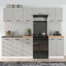 Heze Furniture Summer 7 Unit Kitchen Cabinets Set 240Cm In Light Grey Gloss - thumbnail 1