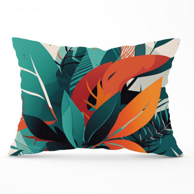 Warren Reed Designer Green Orange Tropical Leaves Cushions 33Cm X 48Cm