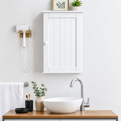 Wall Mounted Bathroom Cabinet Single Door Mdf Storage Cupboard With Adjustable Shelf Space Saving Hanging Cabinet White - image 1