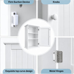 Wall Mounted Bathroom Cabinet Single Door Mdf Storage Cupboard With Adjustable Shelf Space Saving Hanging Cabinet White - thumbnail 3