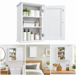 Wall Mounted Bathroom Cabinet Single Door Mdf Storage Cupboard With Adjustable Shelf Space Saving Hanging Cabinet White - thumbnail 2