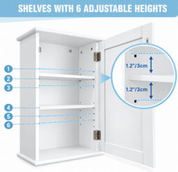 Wall Mounted Bathroom Cabinet Single Door Mdf Storage Cupboard With Adjustable Shelf Space Saving Hanging Cabinet White - thumbnail 4