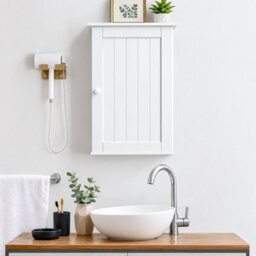 Wall Mounted Bathroom Cabinet Single Door Mdf Storage Cupboard With Adjustable Shelf Space Saving Hanging Cabinet White - thumbnail 1