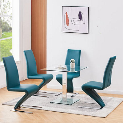 Furniture in Fashion Hartley Clear Glass Dining Table With 4 Demi Z Teal Chairs - image 1