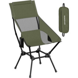 Portable High Back Camping Chair With Head Support, Folding Beach Chair, Adjustable Outdoor Chair With Storage Pockets, Green - thumbnail 7