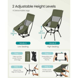 Portable High Back Camping Chair With Head Support, Folding Beach Chair, Adjustable Outdoor Chair With Storage Pockets, Green - thumbnail 6