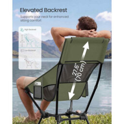 Portable High Back Camping Chair With Head Support, Folding Beach Chair, Adjustable Outdoor Chair With Storage Pockets, Green - thumbnail 3