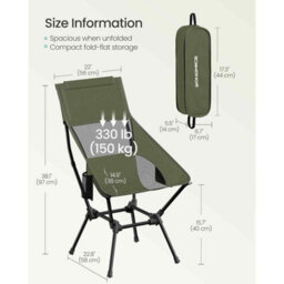 Portable High Back Camping Chair With Head Support, Folding Beach Chair, Adjustable Outdoor Chair With Storage Pockets, Green - thumbnail 2