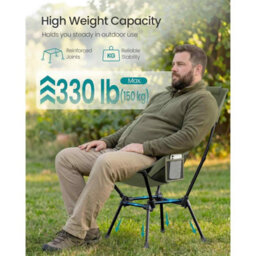 Portable High Back Camping Chair With Head Support, Folding Beach Chair, Adjustable Outdoor Chair With Storage Pockets, Green - thumbnail 4