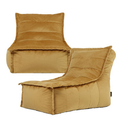 icon Dolce Large Beanbag Lounger Velvet Ochre Yellow Set Of 2 - image 1