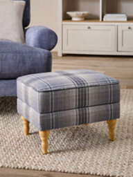 Hayden Storage Footstool Tartan - Grey Grey - Chrome Metal Corner Leg - thumbnail 1