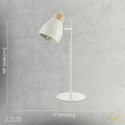 Happy Homewares Muted Dove Grey Scandinavian Designed Table Desk Lamp With Wooden Trim - thumbnail 7