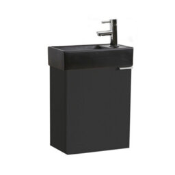 Homestylestore 400mm Black Grey Wall Hung Bathroom Vanity Unit Black Basin And Chrome Finger Pull Handle - thumbnail 1