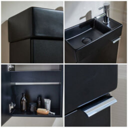 Homestylestore 400mm Black Grey Wall Hung Bathroom Vanity Unit Black Basin And Chrome Finger Pull Handle - thumbnail 2