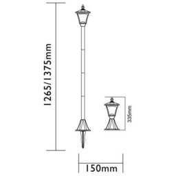 Solar Powered Height Adjustable Casablanca Lamp Post - 10 Lumen Weather & Uv Resistant Outdoor Garden Led Light - H126.5 X 15Cm - thumbnail 7