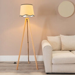 Valuelights Barbro Natural Tripod Floor Lamp With Black Trim Scallop Shade - thumbnail 1