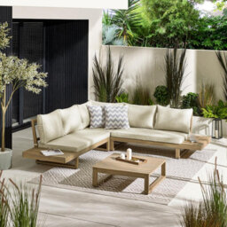 Furniturebox Brisa Wooden Garden Sofa Set - Solid Wood 6 Seat Corner L-Shaped Sofa & Coffee Table - Natural Patio Outdoor Sofa Set - thumbnail 3