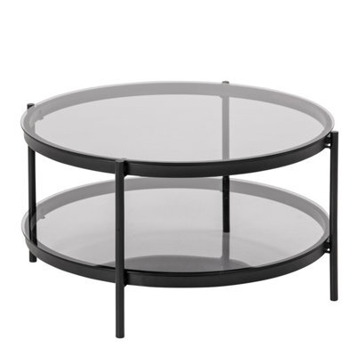 Furniture To Go Bayonne Round Coffee Table In Black With Smoked Glass Top - image 1