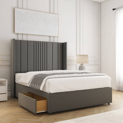 Bsspoke Charlotte Divan Bed Set Grey Plush Velvet With 54Inch Headboard & 2 Drawers Footend & No Mattress In All Sizes - image 1