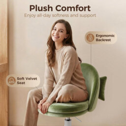 Luckracer Office Desk Chair Makeup Vanity Chair Swivel Height Adjustable Bedroom Dressing Table Chairs Green Velvet - thumbnail 9