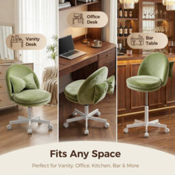Luckracer Office Desk Chair Makeup Vanity Chair Swivel Height Adjustable Bedroom Dressing Table Chairs Green Velvet - thumbnail 6