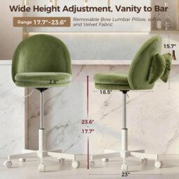 Luckracer Office Desk Chair Makeup Vanity Chair Swivel Height Adjustable Bedroom Dressing Table Chairs Green Velvet - thumbnail 2