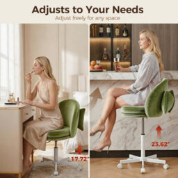 Luckracer Office Desk Chair Makeup Vanity Chair Swivel Height Adjustable Bedroom Dressing Table Chairs Green Velvet - thumbnail 3