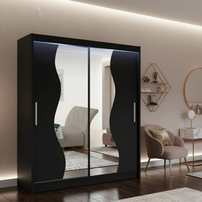 Westa S Sliding Door Wardrobe With Mirrors On The Fronts Black With Rgb Led Lights - image 1