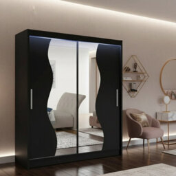 Westa S Sliding Door Wardrobe With Mirrors On The Fronts Black With Rgb Led Lights - thumbnail 1