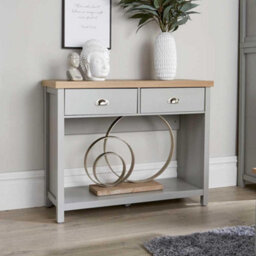 Home Source Avon 2 Drawer With Undershelf 36mm Thick Top Hallway Console Table Grey - thumbnail 6