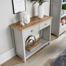 Home Source Avon 2 Drawer With Undershelf 36mm Thick Top Hallway Console Table Grey - thumbnail 5