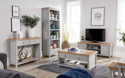 Home Source Avon 2 Drawer With Undershelf 36mm Thick Top Hallway Console Table Grey - thumbnail 2