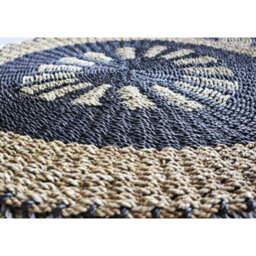 Round Seagrass Mat With Inner Sun Motif - Black & Tan, 1M - thumbnail 3