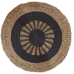 Round Seagrass Mat With Inner Sun Motif - Black & Tan, 1M