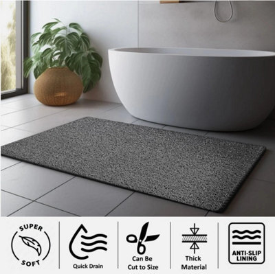 Prime Floor Anti Slip Pvc Loofah Shower Mat - Anti Mould Washable Bath Mat Rectangular 60X40Cm Grey - image 1