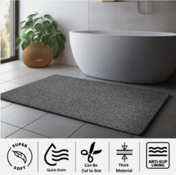 Prime Floor Anti Slip Pvc Loofah Shower Mat - Anti Mould Washable Bath Mat Rectangular 60X40Cm Grey